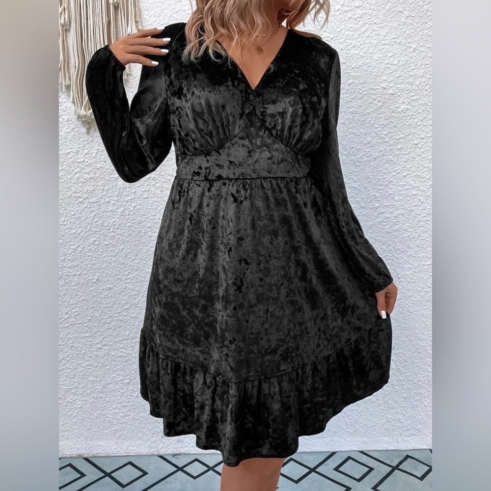 Black Ruffle Beautiful Velvet Dress